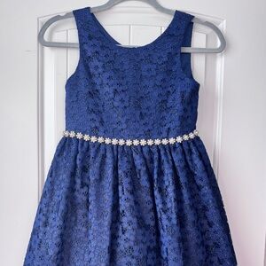 American Princess Royal Blue Lace Dress with Pearl Accent